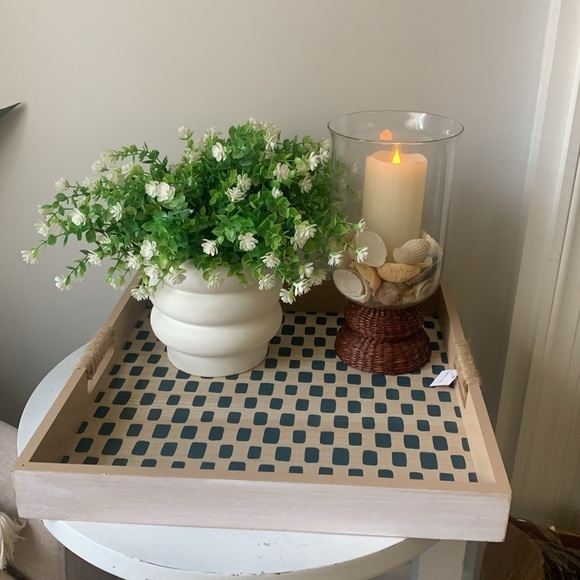 Wooden tray large oversized printed teal with handles new home decor traditional - Picture 1 of 12